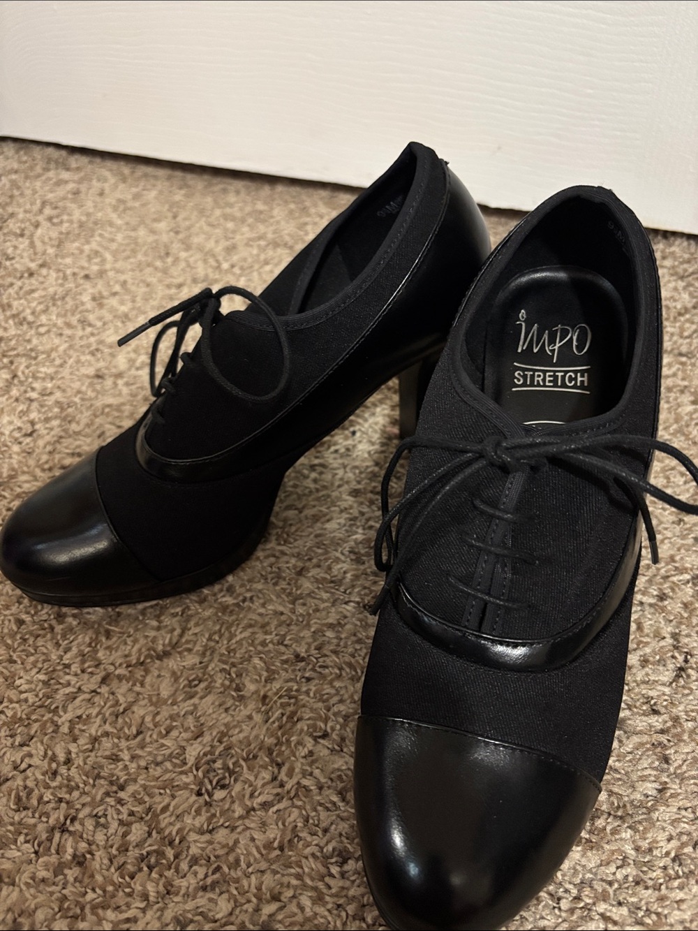 Impo Black Lace-Up Oxford Heels